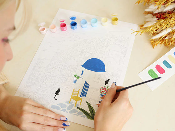 Activité peinture au numéro Santorini pour enfants et adultes