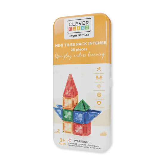 Boîte en métal Cleverclixx Mini Tiles Pack Intense – 28 pièces magnétiques