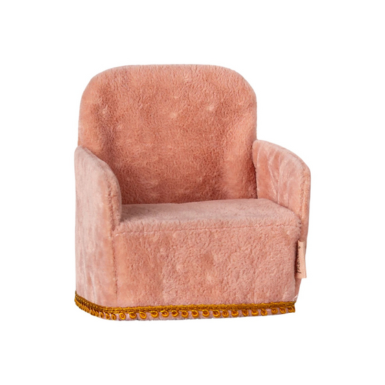 Fauteuil en tissu rose pour souris Maileg.