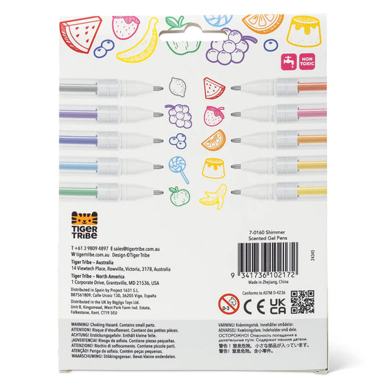 Dos du pack stylos gel parfumés Tiger Tribe avec encres colorées