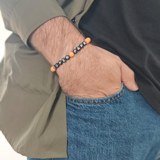 Bracelet perles orange avec lettres PAPA – Cadeau fête des pères