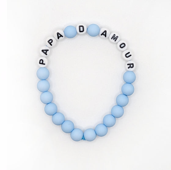 Bracelet perles bleu ciel avec lettres PAPA – Cadeau fête des pères