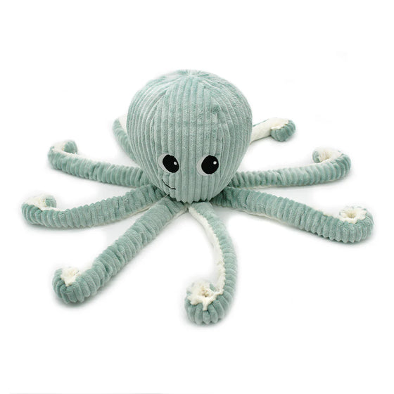 Peluche pieuvre maman et bébé Les Ptipotos en velours côtelé menthe