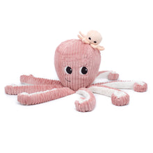  Peluche pieuvre maman et bébé Les Ptipotos en velours rose côtelé