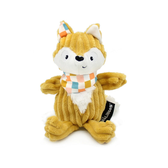 Peluche renard jaune moutarde en velours côtelé Les Déglingos