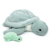 Peluche tortue maman-bébé Les Ptipotos velours côtelé menthe