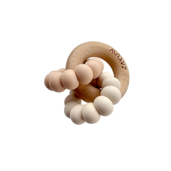 Anneau de dentition bébé en bois et silicone Sedna Floraison couleur nude Zakuw