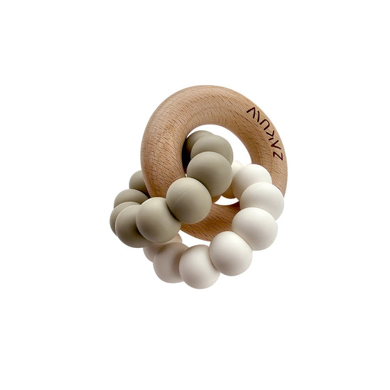 Anneau de dentition Sedna Tilleul en bois naturel et silicone vert doux par Zakuw