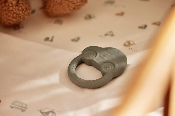 Anneau de dentition en silicone bleu forme voiture – jouet de dentition souple pour bébé, marque Jollein, modèle On The Go