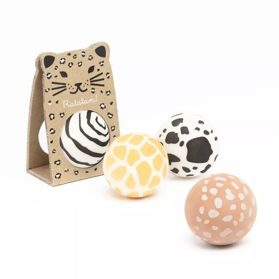 Balle rebondissante motif vache – Ratatam – jouet enfant design dans emballage carton léopard