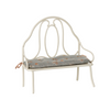 Banc vintage large blanc cassé Maileg - banc miniature en métal blanc avec coussin fleuri pour maison de poupée et souris Maileg