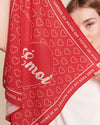 Bandana rouge "Émoi Émoi" en coton doux avec imprimé cœur et message d'amour – Émoi Émoi.