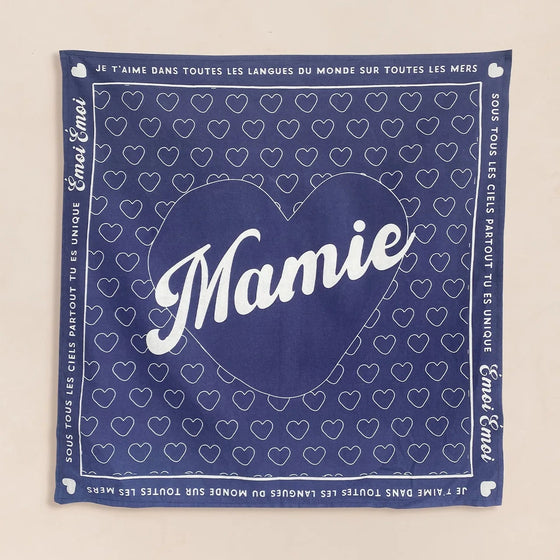 Bandana charbon "Je t’aime Mamie" en coton doux avec motifs cœurs – Émoi Émoi.