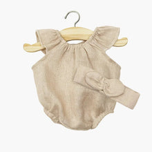  Barboteuse en lin lavé nude avec bandeau assorti pour poupée 34 cm – ensemble Clara compatible Minikane.