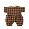 Barboteuse Noa en flanelle vichy olive et bordeaux pour poupées Babies Minikane