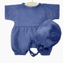  Barboteuse Noa et son béguin en milleraie bleu foncé pour poupées Babies, marque Minikane.