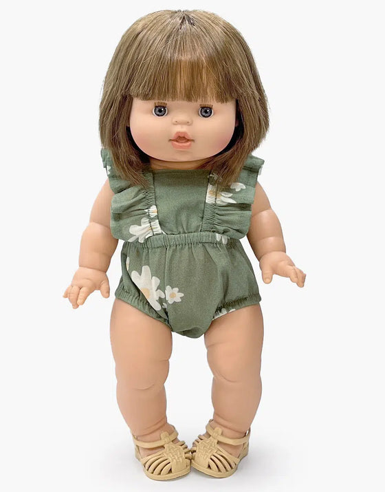 Barboteuse verte à marguerites pour poupée 34 cm – modèle rétro Lou compatible Minikane.