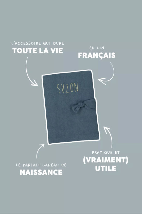 protège carnet de santé personnalisable bleu souris Petit Picotin – housse carnet bébé coton