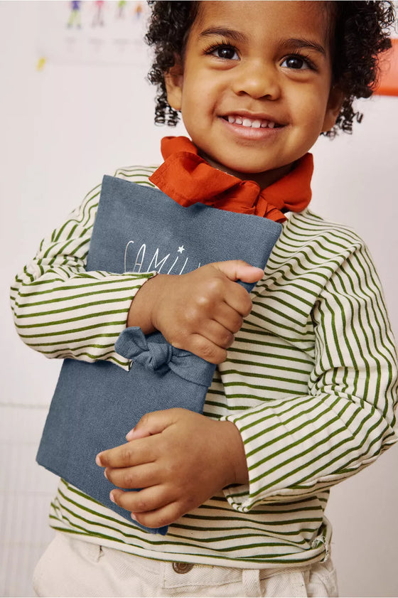 protège carnet de santé personnalisable bleu souris Petit Picotin – housse carnet bébé coton