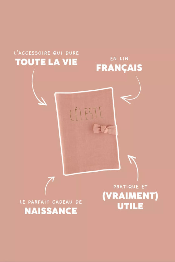 protège carnet de santé personnalisable bois de rose Petit Picotin – housse carnet bébé coton