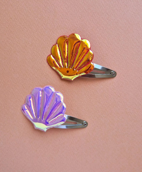 Barrette coquillage orange irisé pour enfant Mini Galaxie