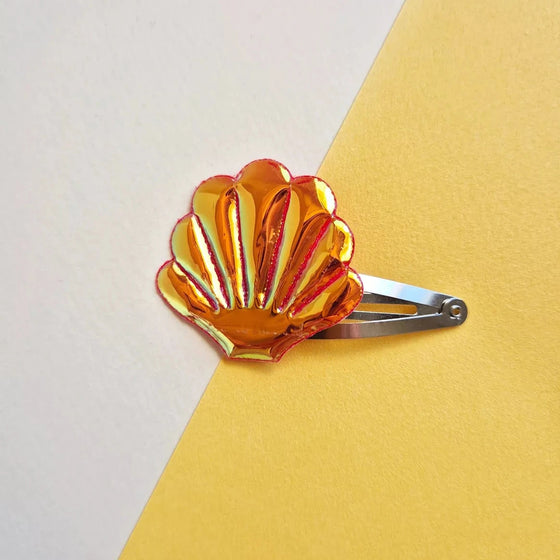 Barrette coquillage orange irisé pour enfant Mini Galaxie