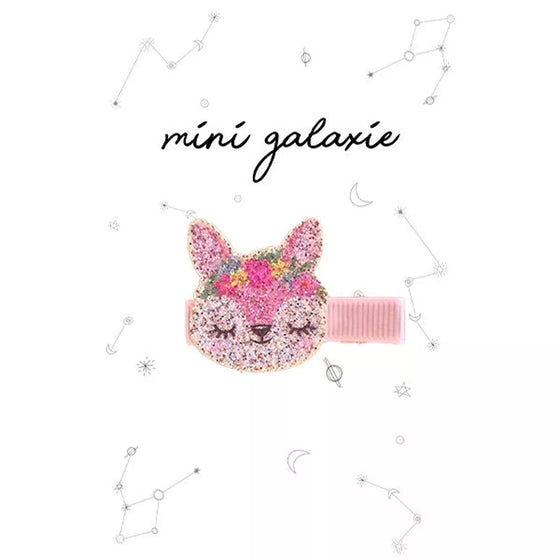 Barrette enfant renard pailleté rose Mini Galaxie – accessoire cheveux fille