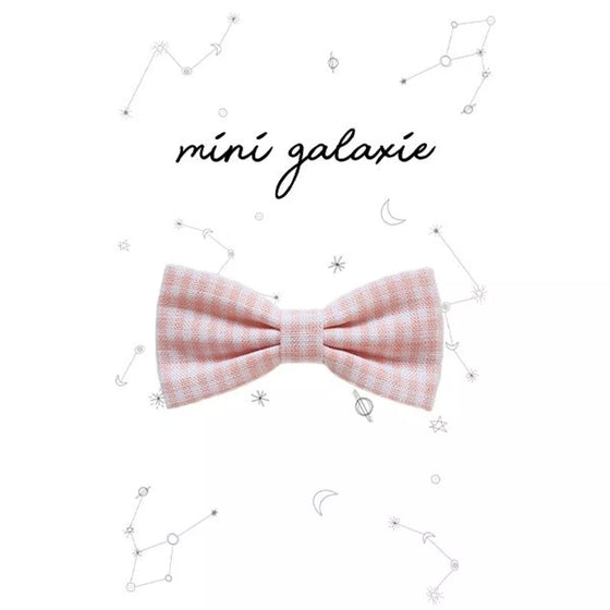 Barrette enfant Mini Galaxie en tissu vichy rose nude avec nœud