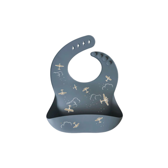 Bavoir bébé en silicone bleu nuit avec motif avion – modèle Aviateur Zakuw