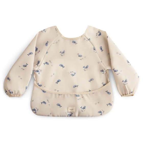 Bavoir à manches longues imperméable Whales Mushie – Repas bébé sans salissures