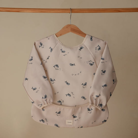 Bavoir à manches longues imperméable Whales Mushie – Repas bébé sans salissures