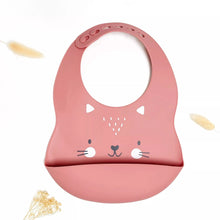  Bavoir silicone vieux rose en forme de chat avec poche récupératrice