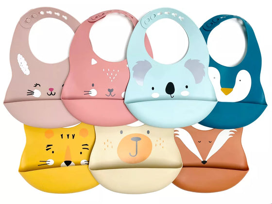 Bavoir silicone beige motif ours avec poche pour bébé Les Petits Citrons.