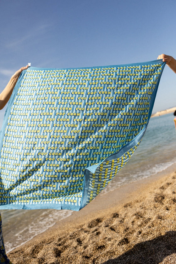 Foulard en coton bleu imprimé pop corn jaune – Apaches Collections