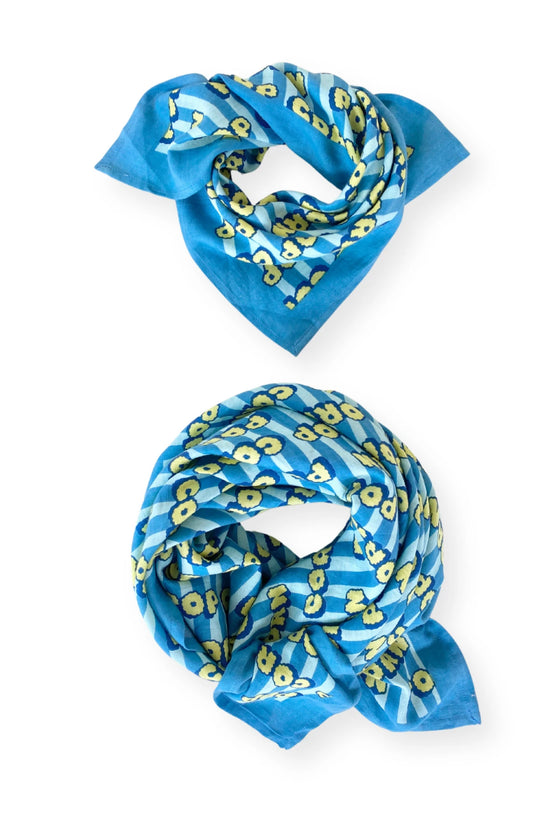 Foulard en coton bleu imprimé pop corn jaune – Apaches Collections