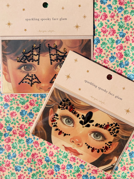 Bijoux de visage noirs et rouges scintillants pour maquillage Halloween enfant – Konges Sløjd