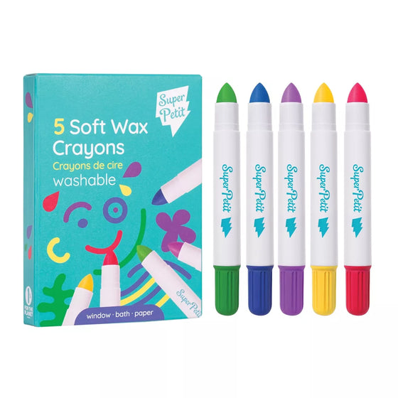 Boîte de 5 crayons de cire lavables Super Petit pour vitres, bain et papier