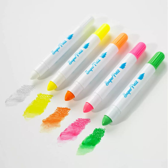 Boîte de 5 crayons de cire néon lavables Super Petit pour vitres, bain et papier