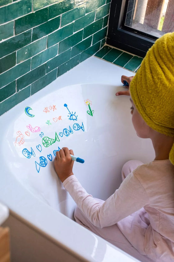 Boîte de 5 crayons de cire néon lavables Super Petit pour vitres, bain et papier