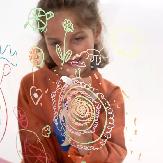 Boîte de 5 crayons de cire néon lavables Super Petit pour vitres, bain et papier