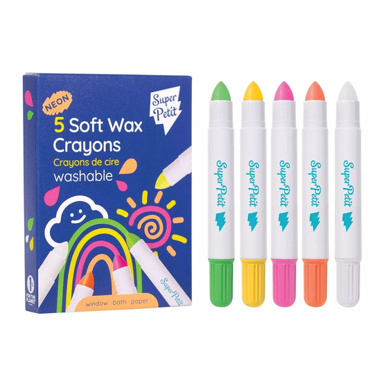 Boîte de 5 crayons de cire néon lavables Super Petit pour vitres, bain et papier
