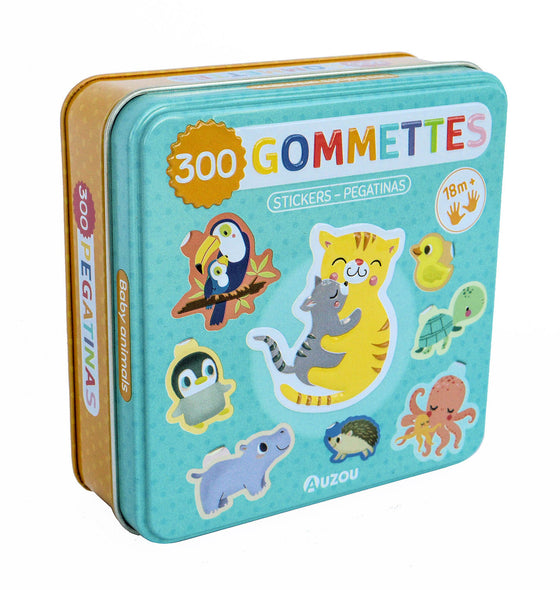 Boîte métal Auzou 300 gommettes Bébés animaux – stickers repositionnables dès 18 mois