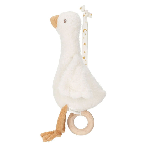 Boîte à musique oie Little Dutch blanche avec anneau bois pour bébé