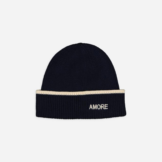 Bonnet amore enfant et adulte, bleu marine et écru, marque Chamaye.