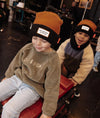 Bonnet enfant Hello Hossy Color Block Blacky marron et noir avec pompon