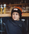 Bonnet enfant Hello Hossy Color Block Blacky marron et noir avec pompon