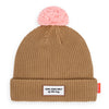 Bonnet enfant Hello Hossy Color Block Macaroon camel avec pompon rose doux