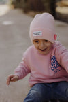 Bonnet enfant et papa, modèle Pop, coloris Powder Pink, marque Hello Hossy.