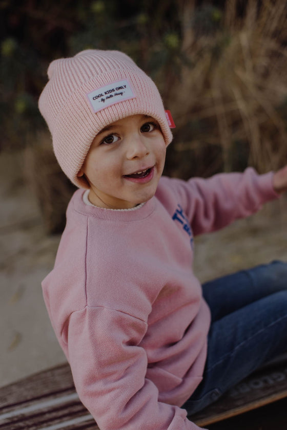 Bonnet enfant et papa, modèle Pop, coloris Powder Pink, marque Hello Hossy.