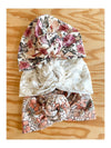 Bonnet turban en jersey fleurs corail Mademoiselle Beuz.